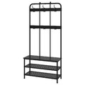 PINNIG Coat rack with shoe storage bench, black, 193 cm