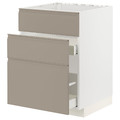 METOD / MAXIMERA Base cab f sink+3 fronts/2 drawers, white/Upplöv matt dark beige, 60x60 cm