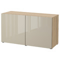 BESTÅ Storage combination with doors, white stained oak effect, Selsviken high-gloss/beige, 120x42x65 cm