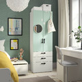 SMÅSTAD / PLATSA Wardrobe, white light green/with 3 drawers, 60x42x181 cm