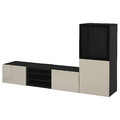 BESTÅ TV storage combination/glass doors, black-brown/Selsviken high-gloss/beige clear glass, 240x42x129 cm