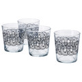 SÖTRÖNN Glass, clear glass patterned/black, 30 cl, 4 pack