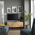 BESTÅ TV bench with doors, black-brown/Hedeviken/Stubbarp oak veneer, 120x42x48 cm