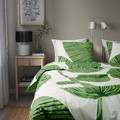 KUNGSCISSUS Duvet cover and pillowcase, white/green, 150x200/50x60 cm