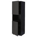 METOD High cab f micro w 2 doors/shelves, black/Nickebo matt anthracite, 60x60x200 cm