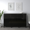 BESTÅ Storage combination with doors, black-brown, Selsviken/Glassvik high-gloss/black, smoked glass, 180x40x112 cm