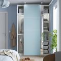 PAX / MEHAMN/AULI Wardrobe with sliding doors, white double sided/light blue mirror glass, 150x44x236 cm