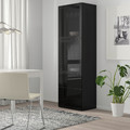 BESTÅ Storage combination w glass doors, black-brown/Selsviken high-gloss/black clear glass, 60x42x193 cm