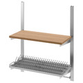 KUNGSFORS Susp rail w shelf/rail/dish dra, stainless steel, ash