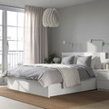 MALM Bed frame, high, w 2 storage boxes, white/Lindbåden, 140x200 cm