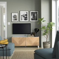 BESTÅ TV bench with doors, white Hedeviken/Stubbarp/oak veneer, 120x42x48 cm