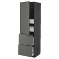 METOD / MAXIMERA Hi cab w shlvs/4 drawers/dr/2 frnts, black/Voxtorp dark grey, 60x60x200 cm