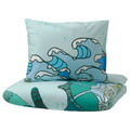 BLÅVINGAD Duvet cover and pillowcase, turtle pattern/turquoise, 150x200/50x60 cm