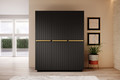 Wardrobe with Drawer Unit Nicole 150 cm, matt black, gold handles