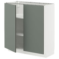 METOD Base cabinet with shelves/2 doors, white/Nickebo matt grey-green, 80x37 cm