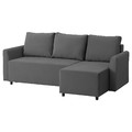 BRISSUND 3-seat sofa-bed with chaise longue, Hakebo dark grey