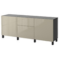 BESTÅ Storage combination with drawers, black-brown/Selsviken/Stubbarp high-gloss/beige, 180x42x74 cm