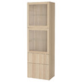 BESTÅ Storage combination w glass doors, white stained oak effect, Lappviken white stained oak eff, clear glass, 60x42x192 cm