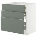 METOD / MAXIMERA Base cab f hob/3 fronts/3 drawers, white/Nickebo matt grey-green, 80x60 cm