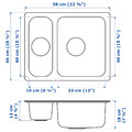 HILLESJÖN Inset sink 1 1/2 bowl, stainless steel, 58x46 cm