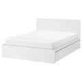 MALM Bed frame, high, w 2 storage boxes, white, Luröy, 180x200 cm