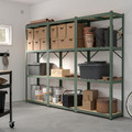 BROR Shelving unit, grey-green/pine plywood, 254x40x190 cm