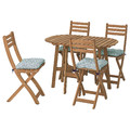 ASKHOLMEN Gateleg table+4 chairs, outdoor, foldable dark brown/Klösan blue