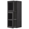 METOD Wall cabinet w shelves/2 glass drs, black/Lerhyttan black stained, 40x100 cm