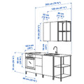 ENHET Kitchen, white, grey frame, 203x63.5x222 cm