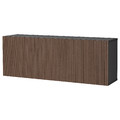 BESTÅ Wall-mounted cabinet combination, black-brown Björköviken/brown stained oak veneer, 180x42x64 cm