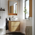 ÄNGSJÖN / LERSJÖN Wash-stnd w drawers/wash-basin/tap, oak effect/white marble effect, 62x49x79 cm