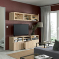 BESTÅ TV storage combination/glass doors, white stained oak effect/Lappviken white stained oak eff clear glass, 180x42x192 cm