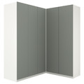 PAX Corner wardrobe, white, Reinsvoll grey-green, 210/160 x 236 cm