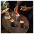 FRUKTSKOG Scented pillar candle, Vetiver & geranium/black-turquoise, 30 hr, 3 pack