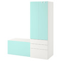 SMÅSTAD / PLATSA Storage combination, white pale turquoise/with bench, 150x57x181 cm