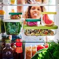 HAVSTOBIS Food container with lid, set of 5, transparent/multicolour