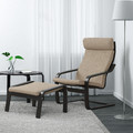 POÄNG Armchair, black-brown, Hillared beige