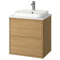 ÄNGSJÖN / BACKSJÖN Wash-stnd w drawers/wash-basin/tap, oak effect/white marble effect, 62x49x71 cm