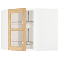 METOD Corner wall cab w carousel/glass dr, white/Forsbacka oak, 68x60 cm