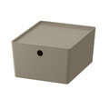 KUGGIS Box with lid, dark grey-beige, 26x35x15 cm