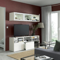 BESTÅ TV storage combination/glass doors, white/Selsviken high-gloss/white clear glass, 180x42x192 cm