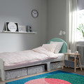 SLÄKT Ext bed frame with slatted bed base, white/pale turquoise, 80x200 cm
