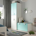 SMÅSTAD Wardrobe with pull-out unit, white pale turquoise/with storage bench, 150x57x196 cm