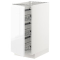 METOD Base cabinet with wire baskets, white/Voxtorp high-gloss/white, 40x60 cm