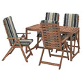 NÄMMARÖ Table+4 reclining chairs, outdoor, light brown stained/Frösön/Duvholmen stripe pattern