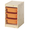 TROFAST Storage combination with boxes, light white stained pine/light orange, 32x44x52 cm