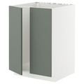 METOD Base cabinet for sink + 2 doors, white/Nickebo matt grey-green, 60x60 cm