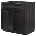 METOD Base cabinet f sink w 2 doors/front, black/Lerhyttan black stained, 80x60 cm