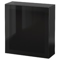 BESTÅ Wall-mounted cabinet combination, black-brown Glassvik/black smoked glass, 60x22x64 cm