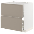 METOD / MAXIMERA Base cab f sink+2 fronts/2 drawers, white/Upplöv matt dark beige, 80x60 cm